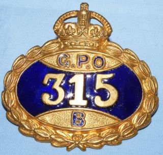 Antique Gpo General Post Office Postmans Cap Badge No 315 B Enamel