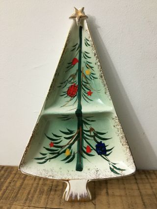 Vintage Holt Howard Ceramic Christmas Tree Candy Dish Hand Painted 1950s