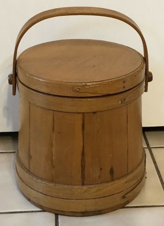 For Rissdione Aafa Antique Primitive Medium Wooden Wood Firkin Bucket Pail Lid