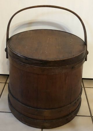 For Rissdione Aafa Antique Primitive Large Wooden Wood Firkin Bucket Pail Lid