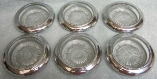 Vintage Set Of 6 Glass,  Silver Rim Coasters,  Starburst,  4 " Dia,  Euc