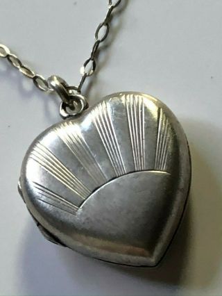 Vintage Art Deco Sterling Silver Heart Locket Pendant And 