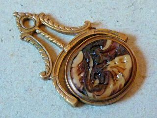 Antique Victorian Masonic Glass & Brass Revolving Intaglio Wax Seal Watch Fob