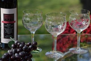 Vintage Etched Wine Glasses,  Set Of 6,  Antique Wine Glasses,  Vintage Water Glass