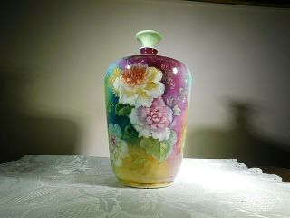 Late 1800s Royal Bonn Antique German Rose Motif Floral Vase 6 1/2