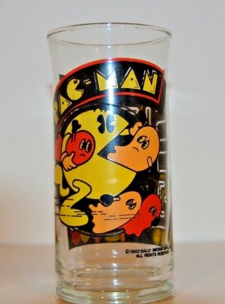 Vintage Pac Man Ghosts Arcade Mug Glass Cup Bally Midway Dated 1982 Pac - Man 12oz