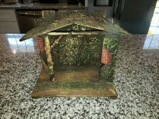 Vintage Nativity Christmas Manger Wood Stable Creche Marked Germany