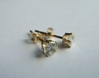 Tiny Vintage 9ct Yellow Gold Clear Crystal Earrings - 4mm Studs - Vgc