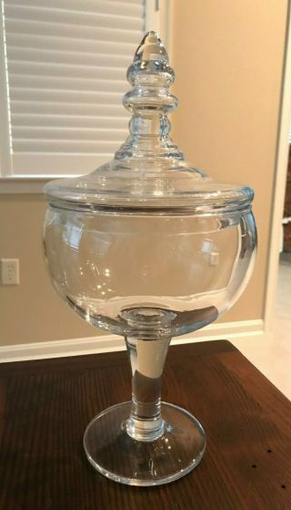 Vintage Clear Glass 12 " Footed Puff Globe Apothecary Candy Jar