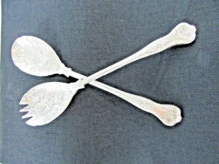 474.  Vintage Ornate Silver Plate Plated Serving Salad Spoon And Fork England
