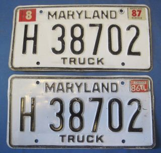 1986/87 Maryland Truck License Plates Matched Pair