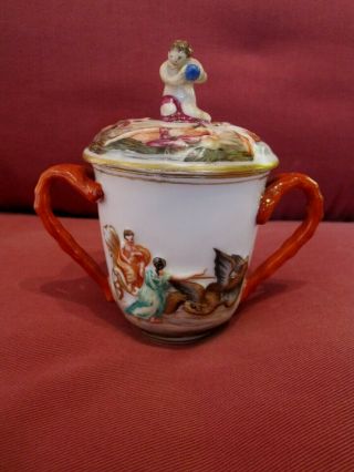 Vintage Naples Capodimonte Porcelain Cabinet Cup Classical Scenes