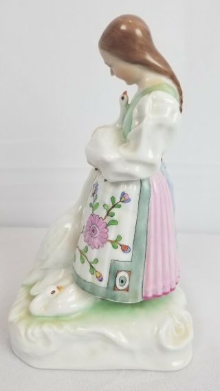 Herend Hand Painted Lady And Geese Swans Figurine 3