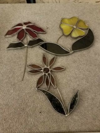 Vintage Flowers Stained Glass Suncatchers Yellow,  Red,  Green,