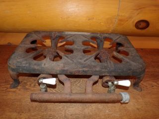 Vintage Antique Cast Iron 2 Burner Camp Stove Tabletop Stove Hotplate