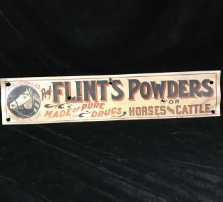 Antique Vintage Prof Flints Powders Sign Drugs For Horses & Cattle Dr Bj Kendall