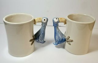Vintage Fitz And Floyd Bird In Hand Mug Coffee Tea Set Of Two Blue Eagle