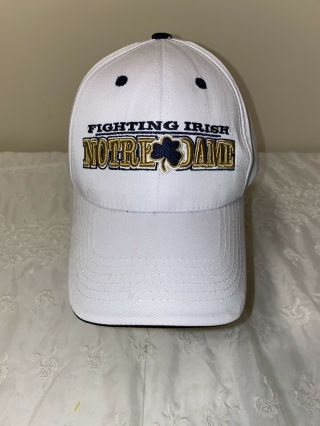 Vtg Notre Dame Fighting Irish Mens Hat Cap White Embroidered Spell Out Logo
