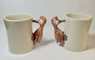 Vintage Fitz And Floyd Bird In Hand Mug Coffee Tea Set Of Two Woodpecker