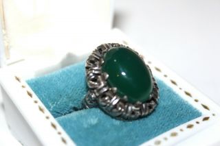 Antique Arts And Crafts Chrysoprase Cabochon Sterling Silver Ring Rg1