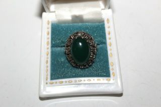 ANTIQUE ARTS AND CRAFTS CHRYSOPRASE CABOCHON STERLING SILVER RING RG1 2