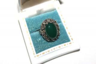 ANTIQUE ARTS AND CRAFTS CHRYSOPRASE CABOCHON STERLING SILVER RING RG1 3