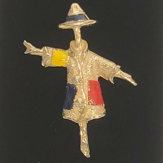 Vintage Sarah Coventry Gold Tone And Enamel Scarecrow Brooch Pin 2 " Long