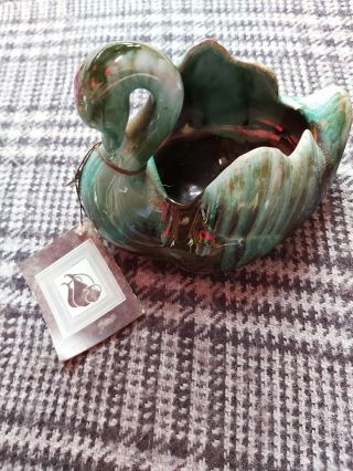 Vintage Canada Blue Mountain Pottery Swan Vase Planter Dish With Tag