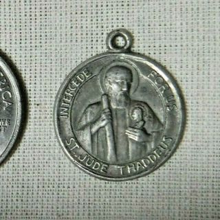 Vintage St Jude And Our Lady Of The Rosary Sterling Silver Medal