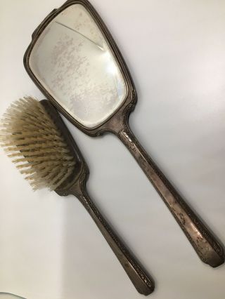 Vintage Sterling Silver Hand Mirror And Brush