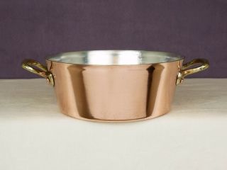 Vintage 8 " Copper Splayed Stewpot Casserole Au Gratin Stockpot Pan Pot - Tin