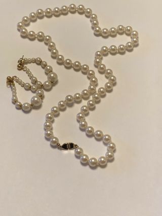 Vintage Monet Faux Pearl Aprox.  23 " Strand Necklace Gold Tone Clasp Hand - Knotted
