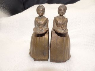 Antique Bronze Clad Cast Iron Bookends Baker Co.  Lady Server