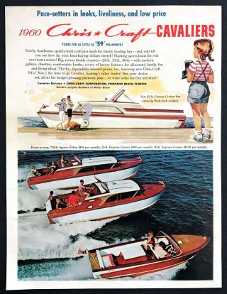 1960 Chris - Craft Cavalier Custom & Express Cruiser Photo Art Vintage Print Ad