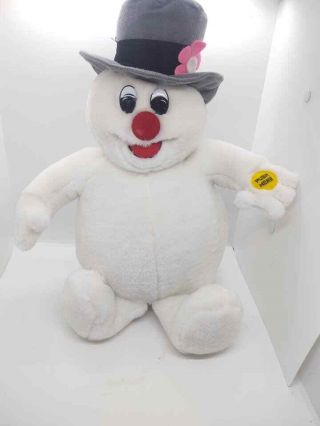 Vintage Gemmy Frosty The Snowman Musical Plush Frosty The Snowman Pink Flower