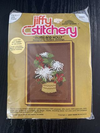 Vintage Jiffy Stitchery Embroidery Crewel Kit “mums And Holly” Christmas