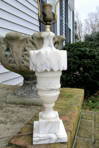 Vintage Antique Art Deco Deep Carved White Alabaster Marble Urn Lamp 19 "