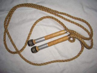 Vintage Old Homemade Jump Rope; Spool Bobbin Handles; About 100 " Twisted Rope