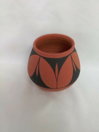 Vintage Hand Coiled Native American Indian Red On Black Signed Pottery Pot/jar
