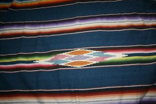 Vintage Mexican Serape Saltillo Hand Woven Wool Cotton Blanket Rug Antique