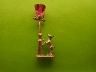 Rare Nuvo Vintage Sterling Silver Charm - Dog Climbing Pink Crystal Lamp Post