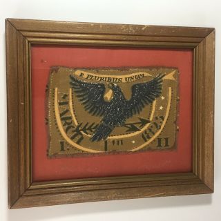 Antique Needlepoint E Pluribus Unum Framed Eagle March 1825 Cross Stitch