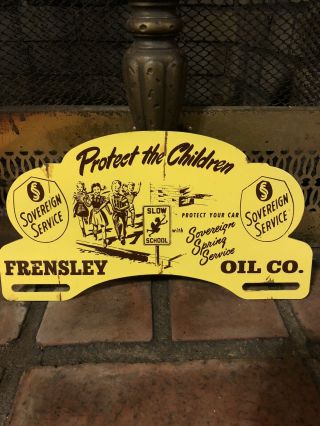 Vintage Protect The Children Frensley Oil Company Metal License Plate Topper 3