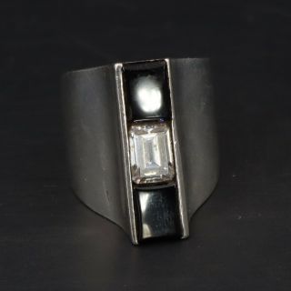 VTG Sterling Silver - Modernist Onyx & Cubic Zirconia Cluster Ring Size 7 - 17g 2