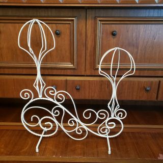 Vintage Wire Metal 2 Hat Wig Holder Store Rack Display Stand Shabby Chic