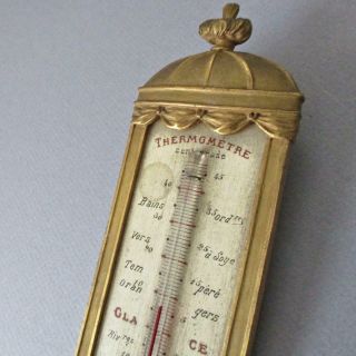 Antique 19thc Petite 7 " French Hand Carved Gilt Wood Thermometer Paris Mark