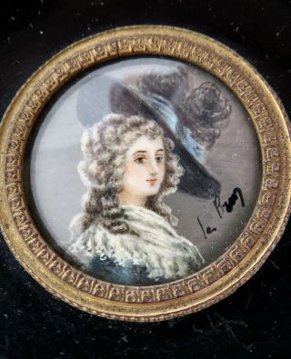 Antique Framed Miniature Oil Portrait Duchess Of Devonshire Signed Le Brun