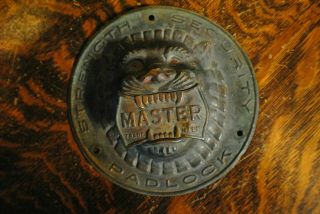 Antique Master Lock 3d Lion Head Brass Store Sign Display Round 5.  5 "