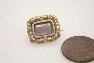 Tiny Antique Georgian English Gold Filled Hair Locket Mourning Lace Pin C1824