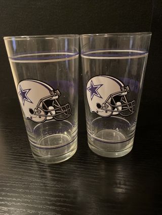 Dallas Cowboys Vintage Nfl Drinking Glass Cups,  Cowboys Helmet - Set Of 2